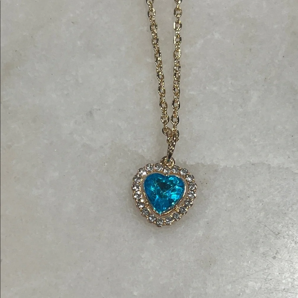 Blue Crystal Heart Pendant Necklace Princess Romantic Everyday Jewelry
